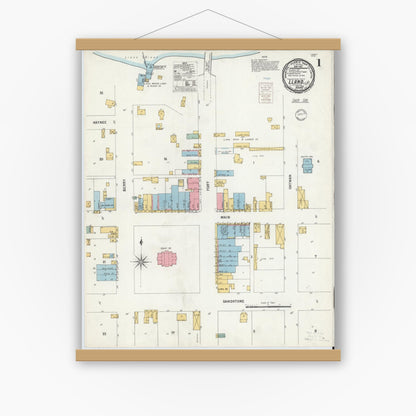 Old map wall art mockup — magnetic wood frame on white wall — Sanborn Fire Insurance Map from Llano, Llano County, Texas (1900) - Complete Map Set