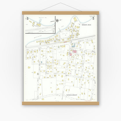 Old map wall art mockup — magnetic wood frame on white wall — Sanborn Fire Insurance Map from Bourne, Barnstable County, Massachusetts (1941), Sheet #0005