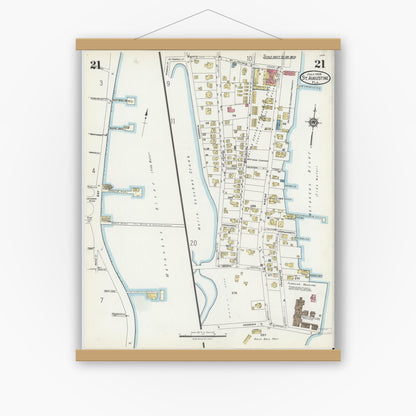 Old map wall art mockup — magnetic wood frame on white wall — Sanborn Fire Insurance Map from Saint Augustine, Saint John's County, Florida (1924), Sheet #0021