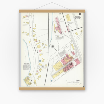 Old map wall art mockup — magnetic wood frame on white wall — Sanborn Fire Insurance Map from Chicopee, Hampden County, Massachusetts (1910), Sheet #0017