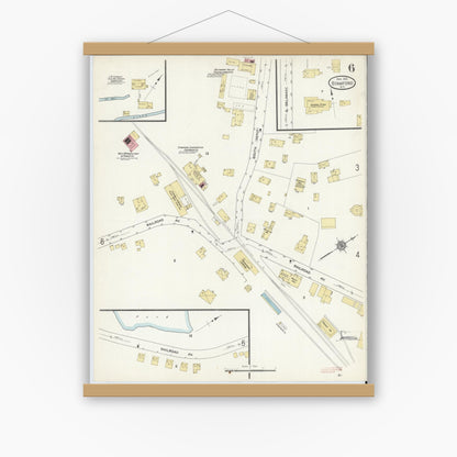 Old map wall art mockup — magnetic wood frame on white wall — Sanborn Fire Insurance Map from Stamford, Delaware County, New York (1912), Sheet #0006