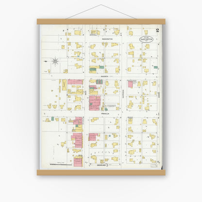 Old map wall art mockup — magnetic wood frame on white wall — Sanborn Fire Insurance Map from Darlington, Montgomery County, Indiana (1902), Sheet #0002
