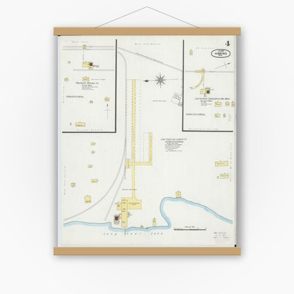 Old map wall art mockup — magnetic wood frame on white wall — Sanborn Fire Insurance Map from Hibbing, Saint Louis County, Minnesota (1900), Sheet #0004