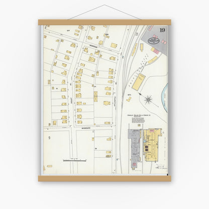 Old map wall art mockup — magnetic wood frame on white wall — Sanborn Fire Insurance Map from Franklin, Venango County, Pennsylvania (1906), Sheet #0019