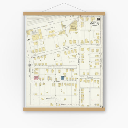 Old map wall art mockup — magnetic wood frame on white wall — Sanborn Fire Insurance Map from Lakeland, Polk County, Florida (1917), Sheet #0010