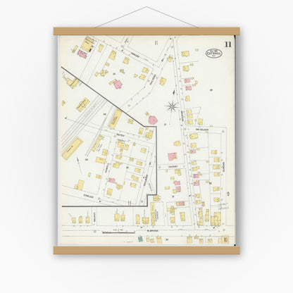 Old map wall art mockup — magnetic wood frame on white wall — Sanborn Fire Insurance Map from Catskill, Greene County, New York (1903), Sheet #0011