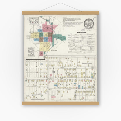 Old map wall art mockup — magnetic wood frame on white wall — Sanborn Fire Insurance Map from Somerset, Somerset County, Pennsylvania (1924) - Complete Map Set