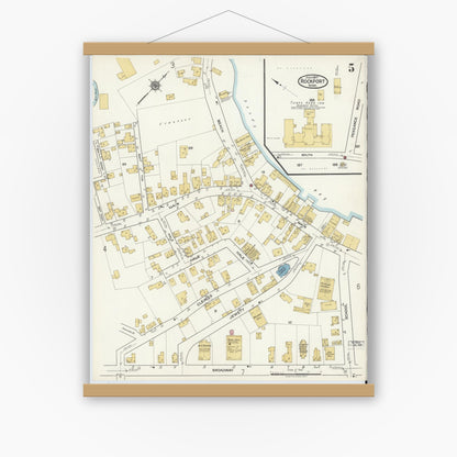 Old map wall art mockup — magnetic wood frame on white wall — Sanborn Fire Insurance Map from Rockport, Essex County, Massachusetts (1917), Sheet #0005