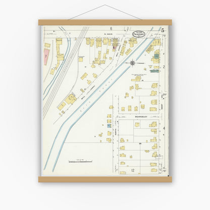 Old map wall art mockup — magnetic wood frame on white wall — Sanborn Fire Insurance Map from Fairport, Monroe County, New York (1909), Sheet #0005
