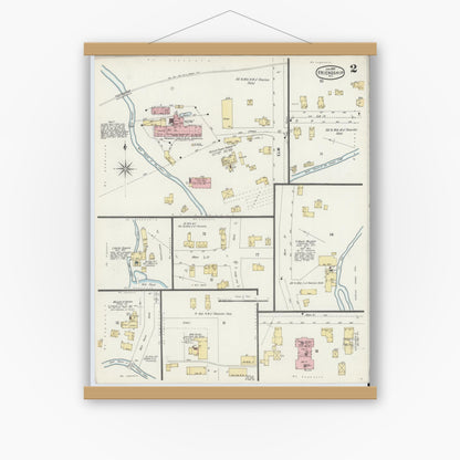 Old map wall art mockup — magnetic wood frame on white wall — Sanborn Fire Insurance Map from Friendship, Allegany County, New York (1897), Sheet #0002