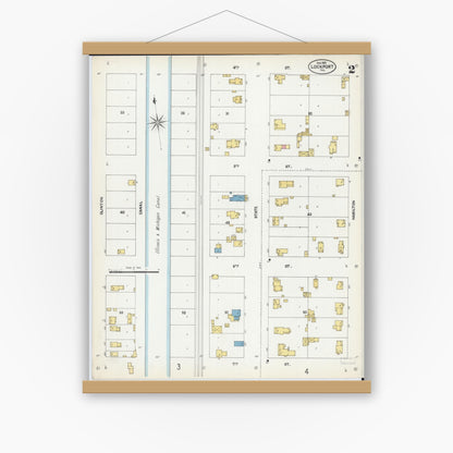Old map wall art mockup — magnetic wood frame on white wall — Sanborn Fire Insurance Map from Lockport, Will County, Illinois (1902), Sheet #0002