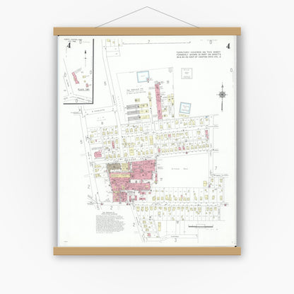 Old map wall art mockup — magnetic wood frame on white wall — Sanborn Fire Insurance Map from North Canton, Stark County, Ohio (1948), Sheet #0004