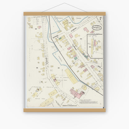 Old map wall art mockup — magnetic wood frame on white wall — Sanborn Fire Insurance Map from Catskill, Greene County, New York (1889), Sheet #0007