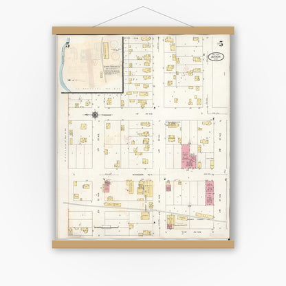 Old map wall art mockup — magnetic wood frame on white wall — Sanborn Fire Insurance Map from Aitkin, Aitkin County, Minnesota (1936), Sheet #0005