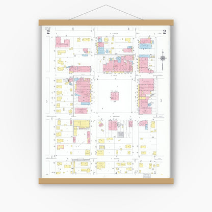 Old map wall art mockup — magnetic wood frame on white wall — Sanborn Fire Insurance Map from Hayti, Pemiscot County, Missouri (1951), Sheet #0002