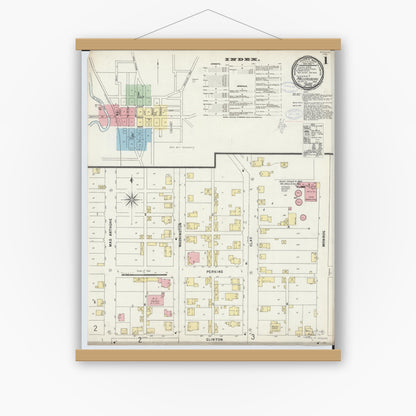 Old map wall art mockup — magnetic wood frame on white wall — Sanborn Fire Insurance Map from Millersburg, Holmes County, Ohio (1898) - Complete Map Set