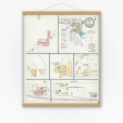 Old map wall art mockup — magnetic wood frame on white wall — Sanborn Fire Insurance Map from New Lexington, Perry County, Ohio (1900) - Complete Map Set