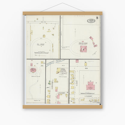 Old map wall art mockup — magnetic wood frame on white wall — Sanborn Fire Insurance Map from Lebanon, Warren County, Ohio (1895), Sheet #0005