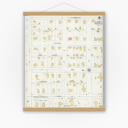 Old map wall art mockup — magnetic wood frame on white wall — Sanborn Fire Insurance Map from Merrill, Lincoln County, Wisconsin (1902), Sheet #0002