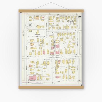 Old map wall art mockup — magnetic wood frame on white wall — Sanborn Fire Insurance Map from Kalamazoo, Kalamazoo County, Michigan (1902), Sheet #0020