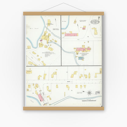 Old map wall art mockup — magnetic wood frame on white wall — Sanborn Fire Insurance Map from North Easton, Bristol County, Massachusetts (1903), Sheet #0007