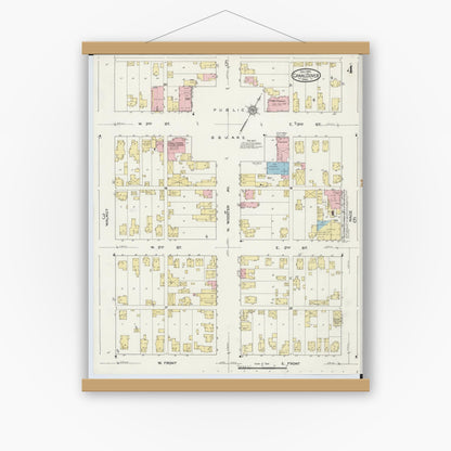 Old map wall art mockup — magnetic wood frame on white wall — Sanborn Fire Insurance Map from Canal Dover, Tuscarawas County, Ohio (1914), Sheet #0004