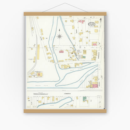 Old map wall art mockup — magnetic wood frame on white wall — Sanborn Fire Insurance Map from Pulaski, Pulaski County, Virginia (1908), Sheet #0004