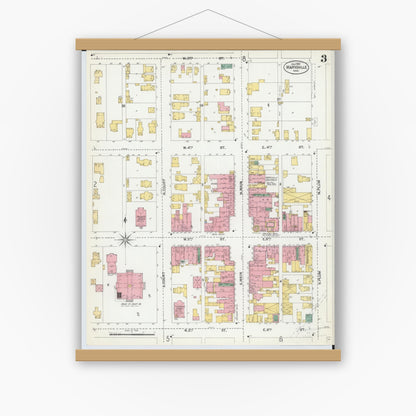 Old map wall art mockup — magnetic wood frame on white wall — Sanborn Fire Insurance Map from Marysville, Union County, Ohio (1901), Sheet #0003