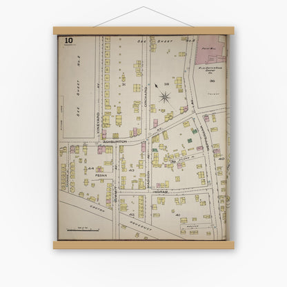 Old map wall art mockup — magnetic wood frame on white wall — Sanborn Fire Insurance Map from Yonkers, Westchester County, New York (1886), Sheet #0010
