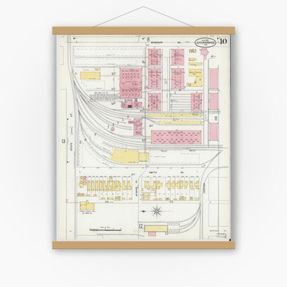 Old map wall art mockup — magnetic wood frame on white wall — Sanborn Fire Insurance Map from Jeffersonville, Clark County, Indiana (1898), Sheet #0010