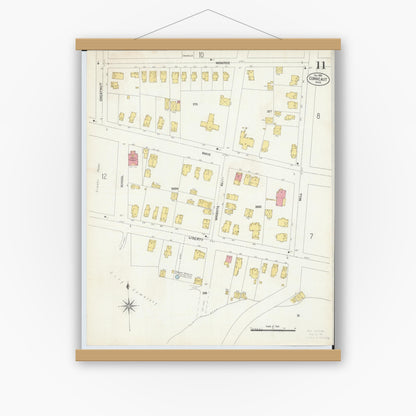Old map wall art mockup — magnetic wood frame on white wall — Sanborn Fire Insurance Map from Conneaut, Ashtabula County, Ohio (1902), Sheet #0011