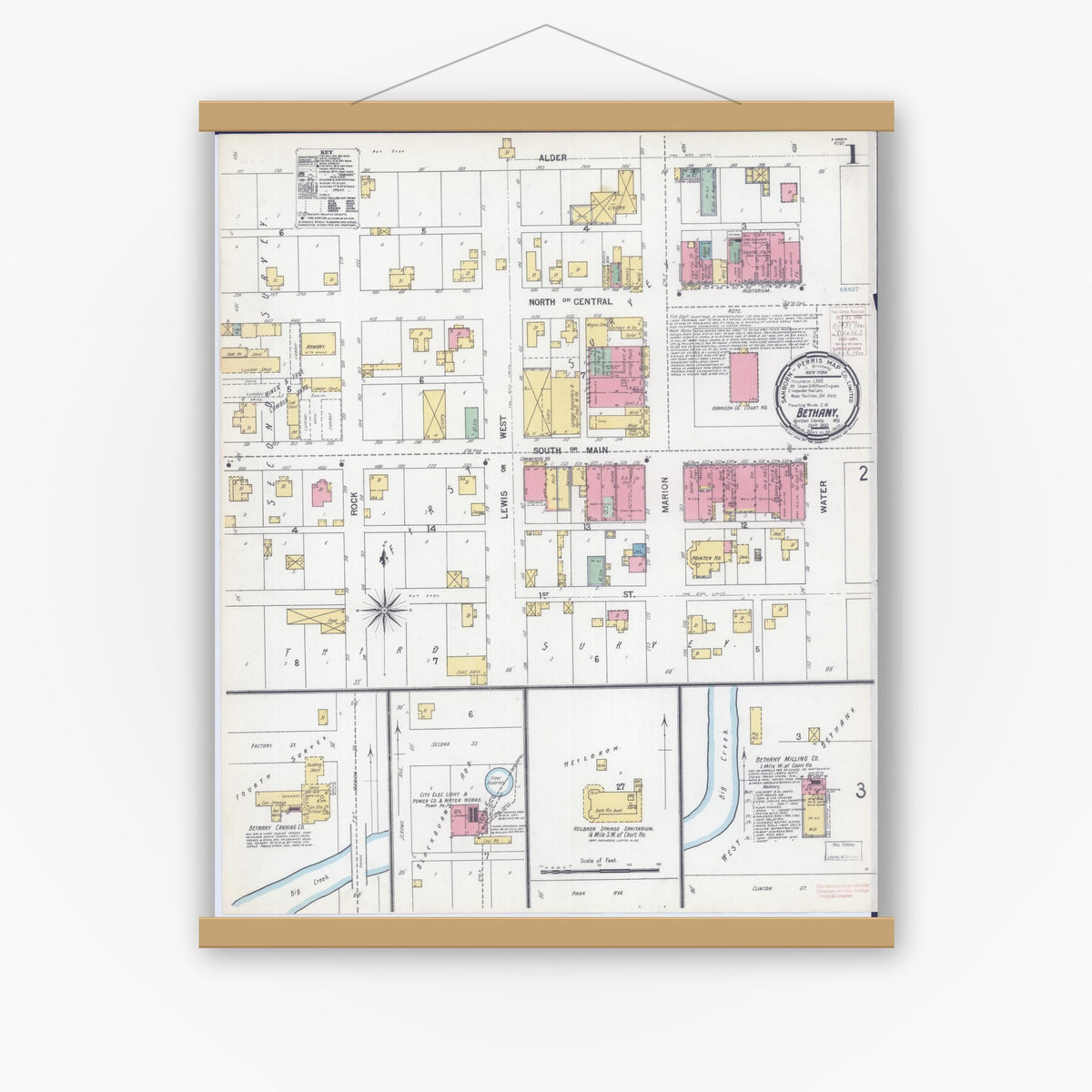 Old map wall art mockup — magnetic wood frame on white wall — Sanborn Fire Insurance Map from Bethany, Harrison County, Missouri (1900) - Complete Map Set