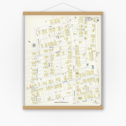 Old map wall art mockup — magnetic wood frame on white wall — Sanborn Fire Insurance Map from Plymouth, Luzerne County, Pennsylvania (1907), Sheet #0006