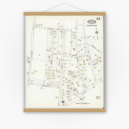 Old map wall art mockup — magnetic wood frame on white wall — Sanborn Fire Insurance Map from Watertown, Middlesex County, Massachusetts (1916), Sheet #0024
