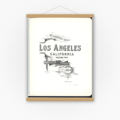 Old map wall art mockup — magnetic wood frame on white wall — Sanborn Fire Insurance Map from Los Angeles, Los Angeles County, California (1954), Sheet #0001