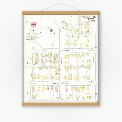 Old map wall art mockup — magnetic wood frame on white wall — Sanborn Fire Insurance Map from Ottumwa, Wapello County, Iowa (1909), Sheet #0010