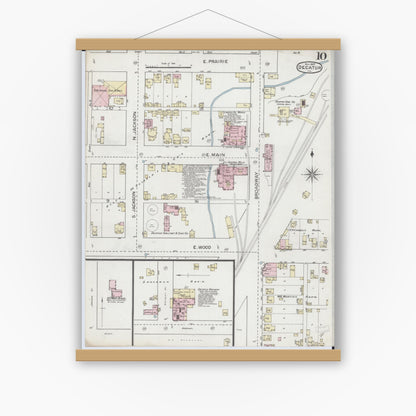 Old map wall art mockup — magnetic wood frame on white wall — Sanborn Fire Insurance Map from Decatur, Macon County, Illinois (1887), Sheet #0010