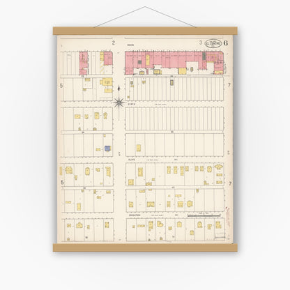 Old map wall art mockup — magnetic wood frame on white wall — Sanborn Fire Insurance Map from El Centro, Imperial County, California (1910), Sheet #0006