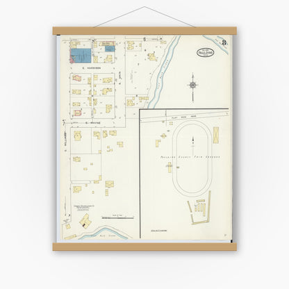 Old map wall art mockup — magnetic wood frame on white wall — Sanborn Fire Insurance Map from Paulding, Paulding County, Ohio (1913), Sheet #0008