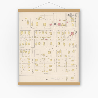 Old map wall art mockup — magnetic wood frame on white wall — Sanborn Fire Insurance Map from Maroa, Macon County, Illinois (1922), Sheet #0002