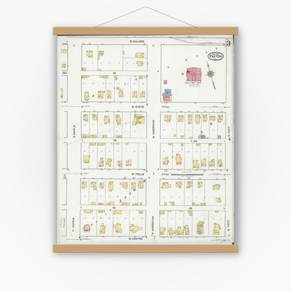 Old map wall art mockup — magnetic wood frame on white wall — Sanborn Fire Insurance Map from Paxton, Ford County, Illinois (1921), Sheet #0003