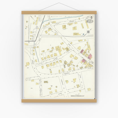 Old map wall art mockup — magnetic wood frame on white wall — Sanborn Fire Insurance Map from New Paltz, Ulster County, New York (1913), Sheet #0005