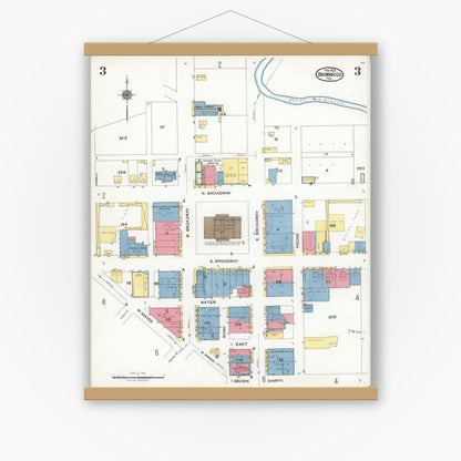 Old map wall art mockup — magnetic wood frame on white wall — Sanborn Fire Insurance Map from Brownwood, Brown County, Texas (1923), Sheet #0003
