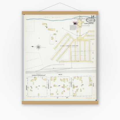 Old map wall art mockup — magnetic wood frame on white wall — Sanborn Fire Insurance Map from Stillwater, Washington County, Minnesota (1891), Sheet #0014