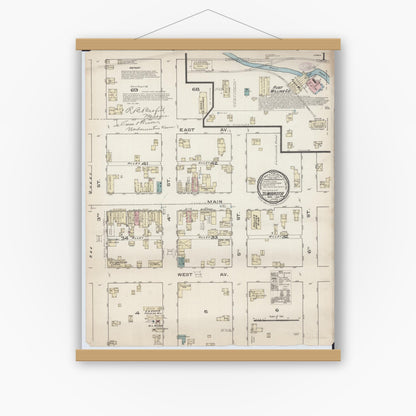Old map wall art mockup — magnetic wood frame on white wall — Sanborn Fire Insurance Map from Zumbrota, Goodhue County, Minnesota (1885) - Complete Map Set