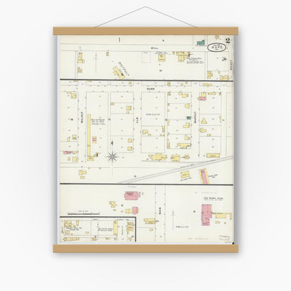 Old map wall art mockup — magnetic wood frame on white wall — Sanborn Fire Insurance Map from Hope, Bartholomew County, Indiana (1896), Sheet #0002