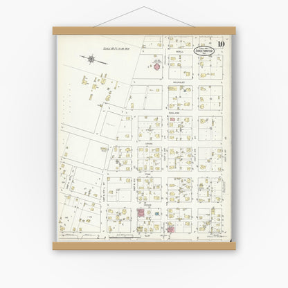 Old map wall art mockup — magnetic wood frame on white wall — Sanborn Fire Insurance Map from Sweetwater, Nolan County, Texas (1914), Sheet #0010