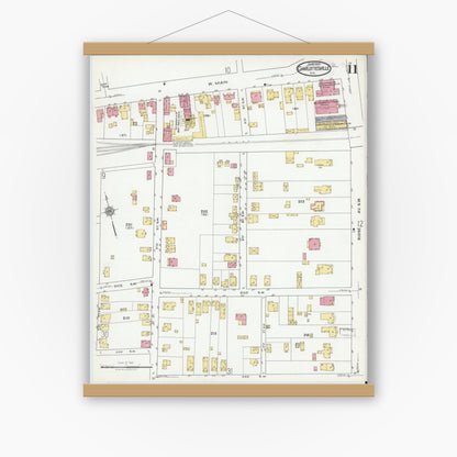 Old map wall art mockup — magnetic wood frame on white wall — Sanborn Fire Insurance Map from Charlottesville, Independent Cities, Virginia (1920), Sheet #0011