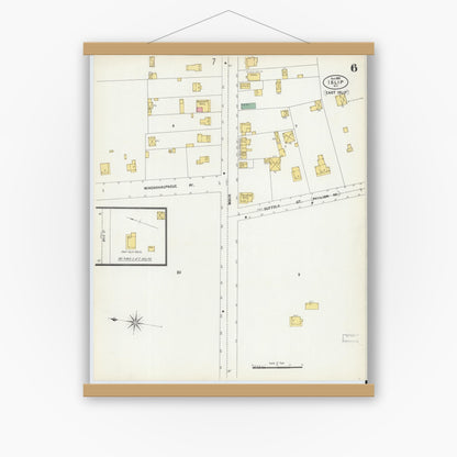 Old map wall art mockup — magnetic wood frame on white wall — Sanborn Fire Insurance Map from Islip, Suffolk County, New York (1902), Sheet #0006