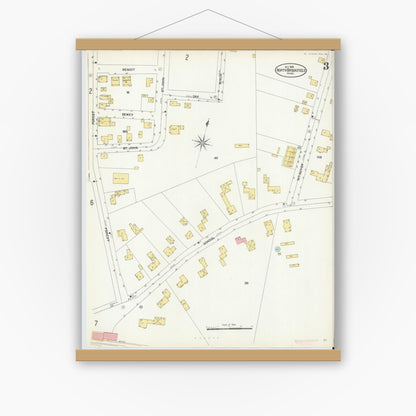 Old map wall art mockup — magnetic wood frame on white wall — Sanborn Fire Insurance Map from North Brookfield, Worcester County, Massachusetts (1906), Sheet #0003